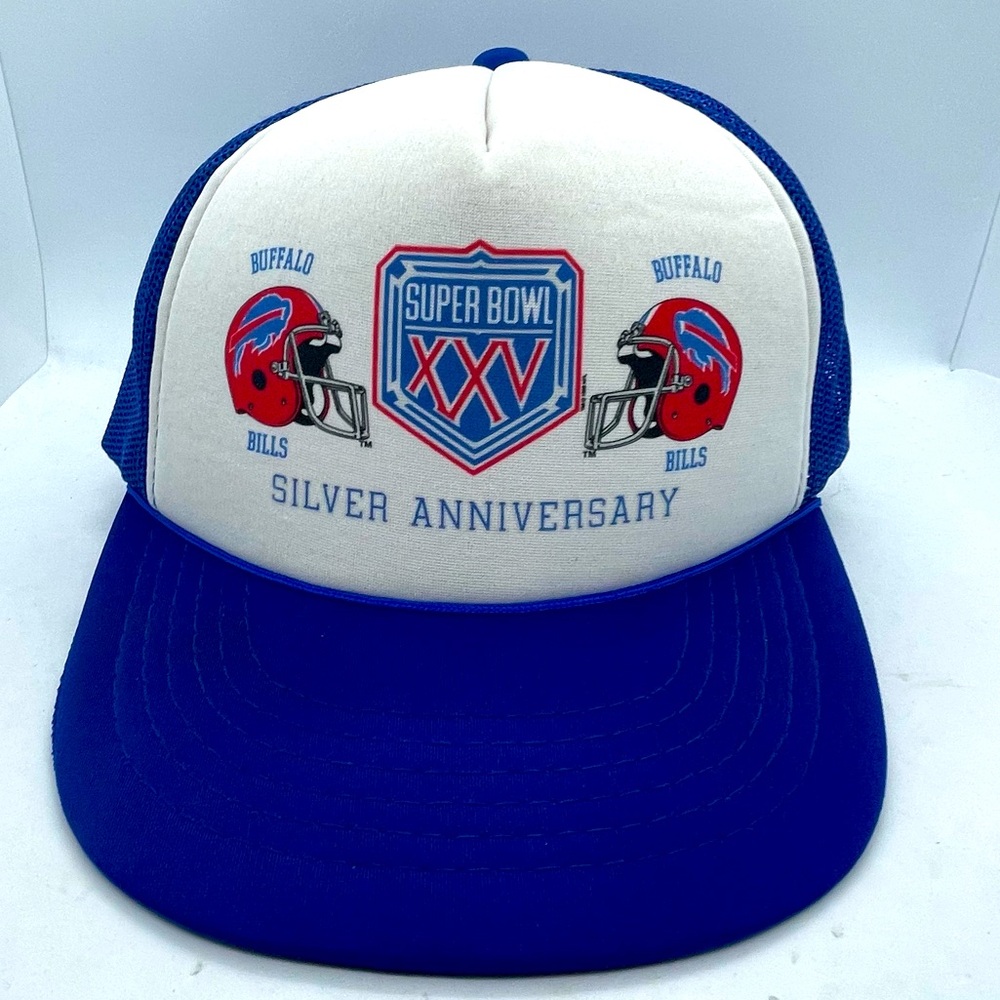 1991 Buffalo Bills Super Bowl XXV Mesh Trucker Snapback Hat.